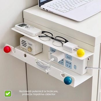 Organizator de cabluri montat pe perete și suport pentru prize sub birou — Design modern minimalist