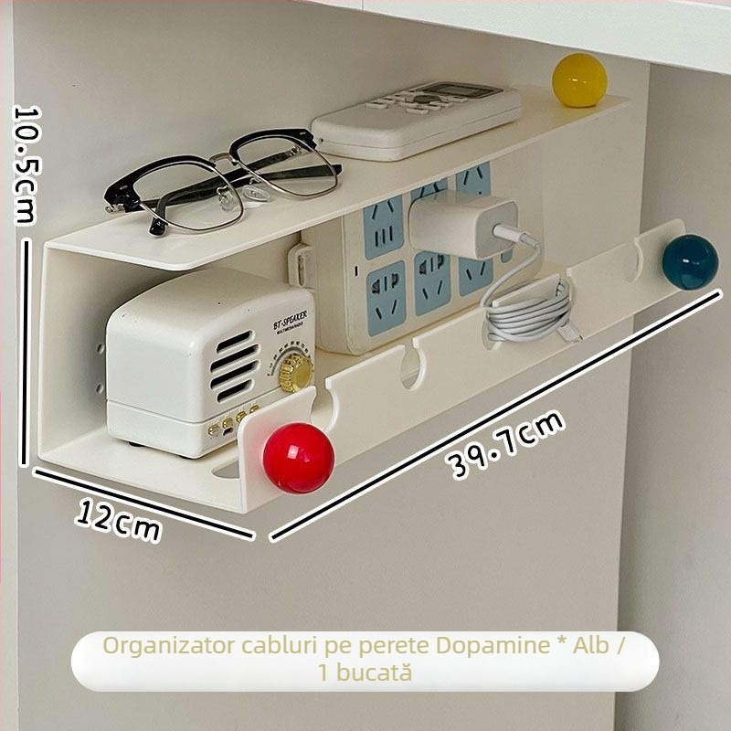 Organizator de cabluri montat pe perete și suport pentru prize sub birou — Design modern minimalist