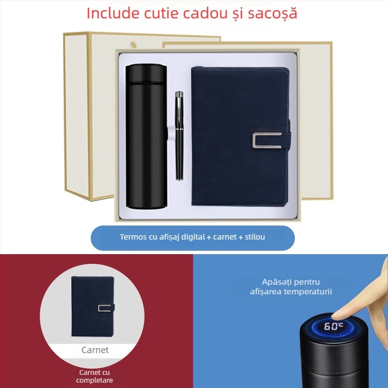 Set cadou termos cu notebook — infuzor de ceai, capacitate mare, interior din oțel inoxidabil 304, exterior din oțel inoxidabil 201, izolație în vid 6–12 ore