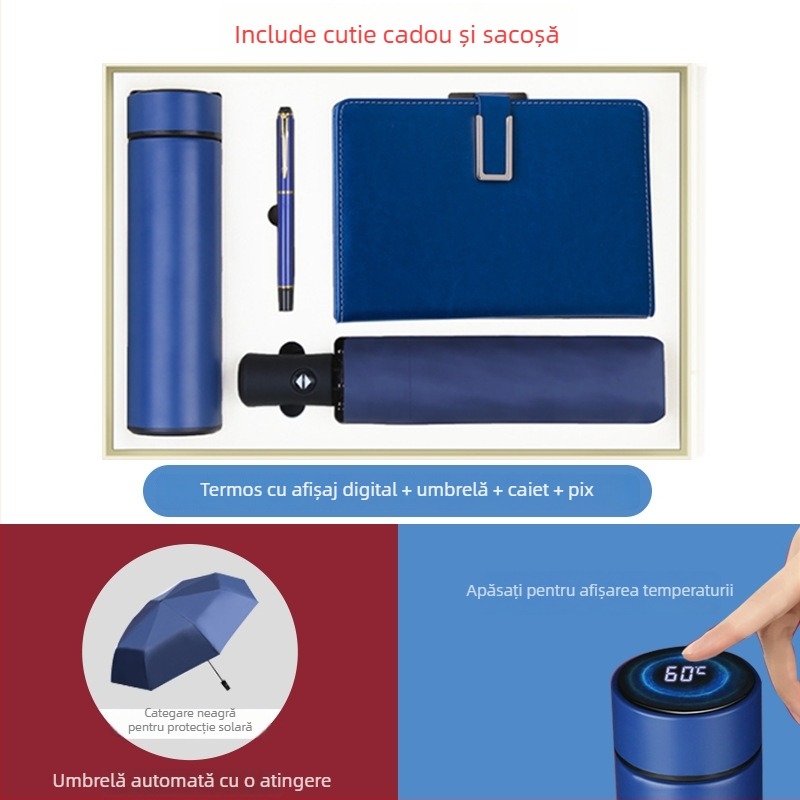 Set cadou termos cu notebook — infuzor de ceai, capacitate mare, interior din oțel inoxidabil 304, exterior din oțel inoxidabil 201, izolație în vid 6–12 ore