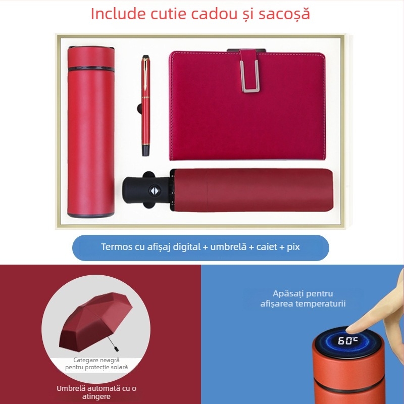 Set cadou termos cu notebook — infuzor de ceai, capacitate mare, interior din oțel inoxidabil 304, exterior din oțel inoxidabil 201, izolație în vid 6–12 ore