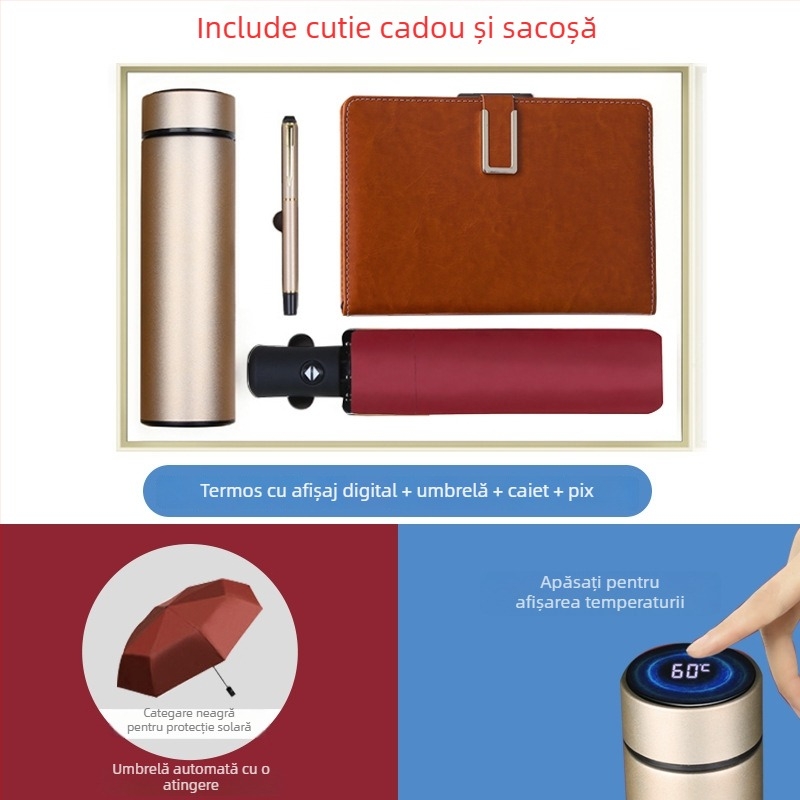 Set cadou termos cu notebook — infuzor de ceai, capacitate mare, interior din oțel inoxidabil 304, exterior din oțel inoxidabil 201, izolație în vid 6–12 ore