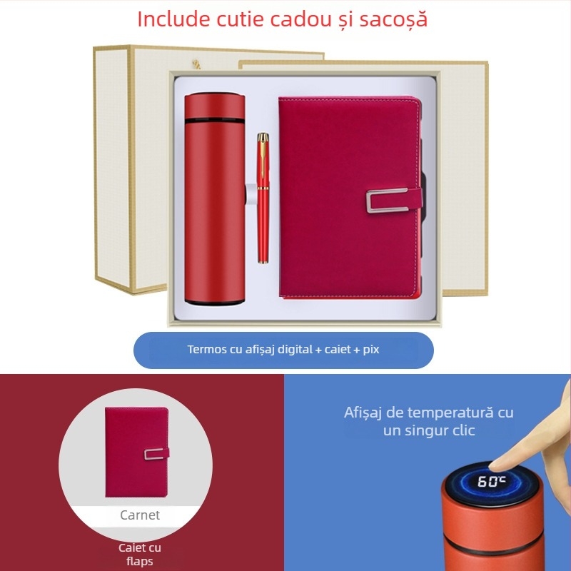 Set cadou termos cu notebook — infuzor de ceai, capacitate mare, interior din oțel inoxidabil 304, exterior din oțel inoxidabil 201, izolație în vid 6–12 ore