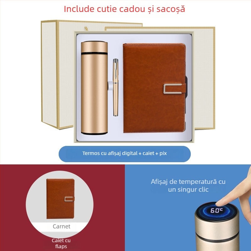 Set cadou termos cu notebook — infuzor de ceai, capacitate mare, interior din oțel inoxidabil 304, exterior din oțel inoxidabil 201, izolație în vid 6–12 ore