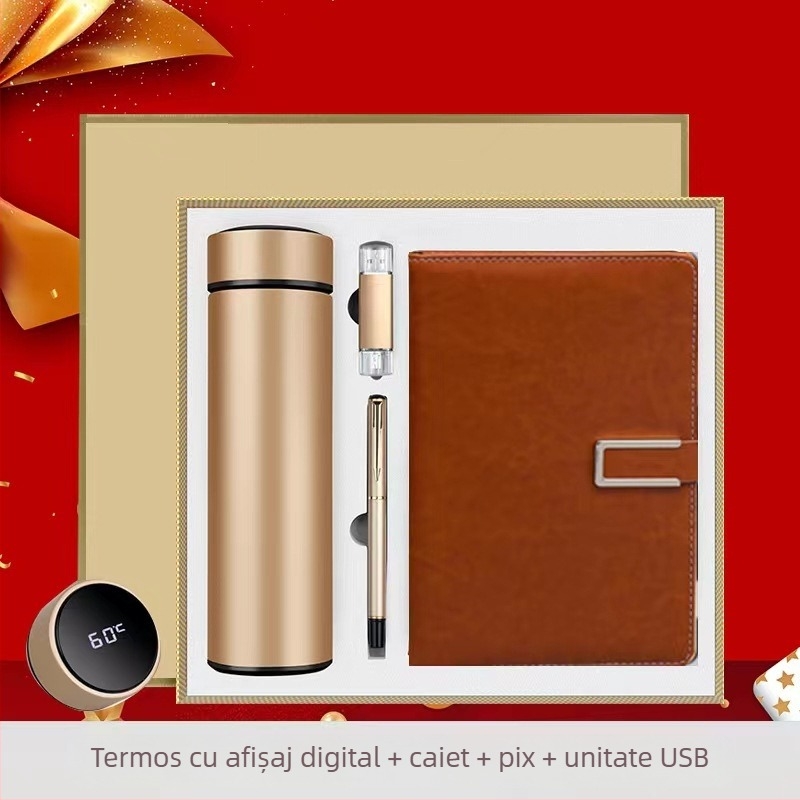 Set cadou termos cu notebook — infuzor de ceai, capacitate mare, interior din oțel inoxidabil 304, exterior din oțel inoxidabil 201, izolație în vid 6–12 ore