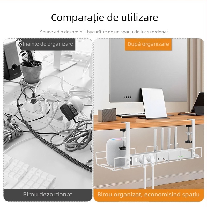 Cutie de gestionare a cablurilor pentru birou și sub birou, organizator fără găuri, din fier