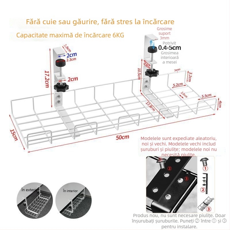 Cutie de gestionare a cablurilor pentru birou și sub birou, organizator fără găuri, din fier