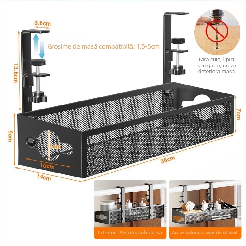 Cutie de gestionare a cablurilor pentru birou și sub birou, organizator fără găuri, din fier