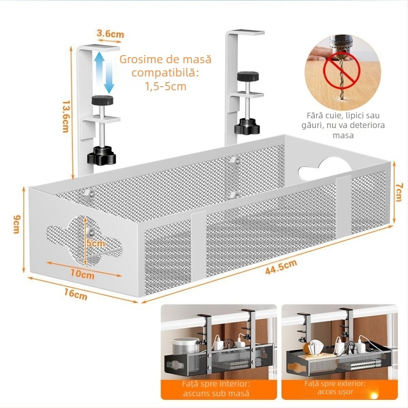 Cutie de gestionare a cablurilor pentru birou și sub birou, organizator fără găuri, din fier