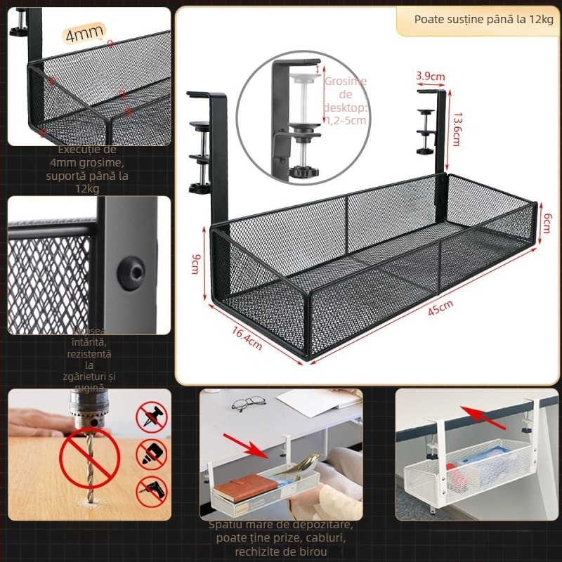 Cutie de gestionare a cablurilor pentru birou și sub birou, organizator fără găuri, din fier