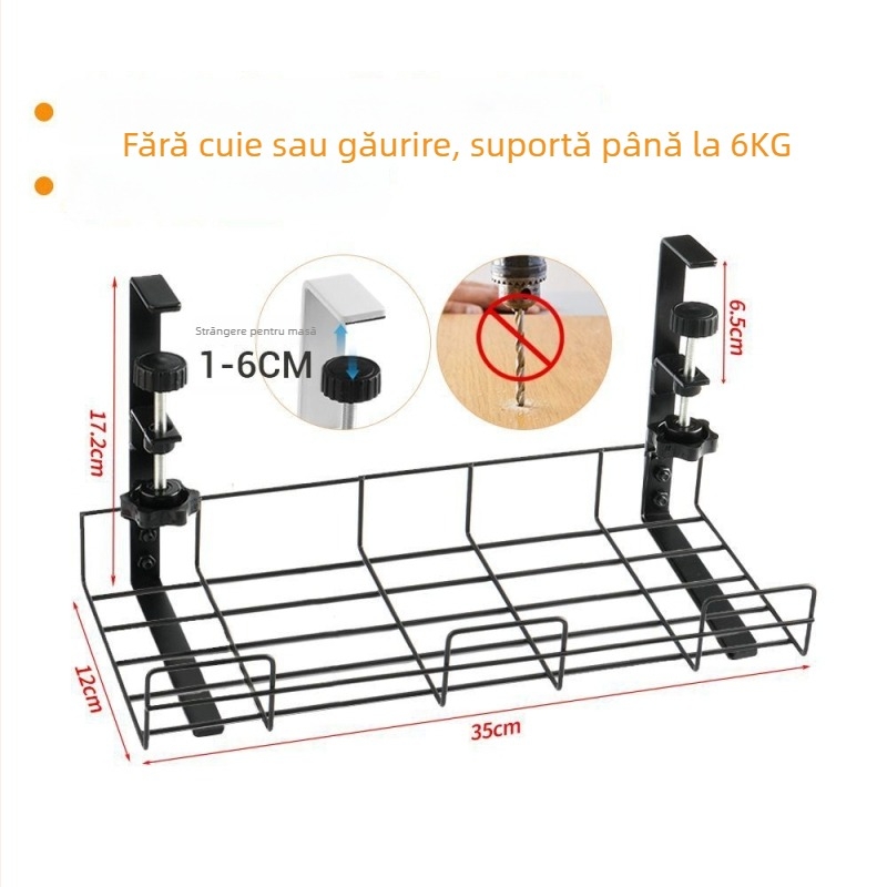 Cutie de gestionare a cablurilor pentru birou și sub birou, organizator fără găuri, din fier