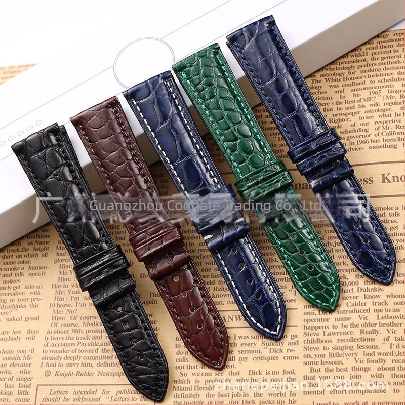 Brățară pentru ceas din piele de crocodil, cu model circular, din piele naturală, închidere cu cataramă fluture, cod produs A1 round crocodile, origine Guangzhou, Primăvara 2024