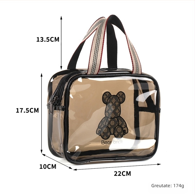 Geantă de machiaj din PVC, dublu strat, capacitate mare, separare umed-uscat, impermeabilă pentru călătorii