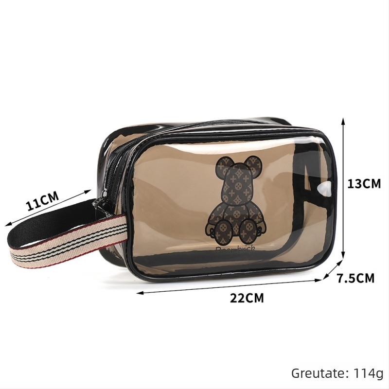 Geantă de machiaj din PVC, dublu strat, capacitate mare, separare umed-uscat, impermeabilă pentru călătorii