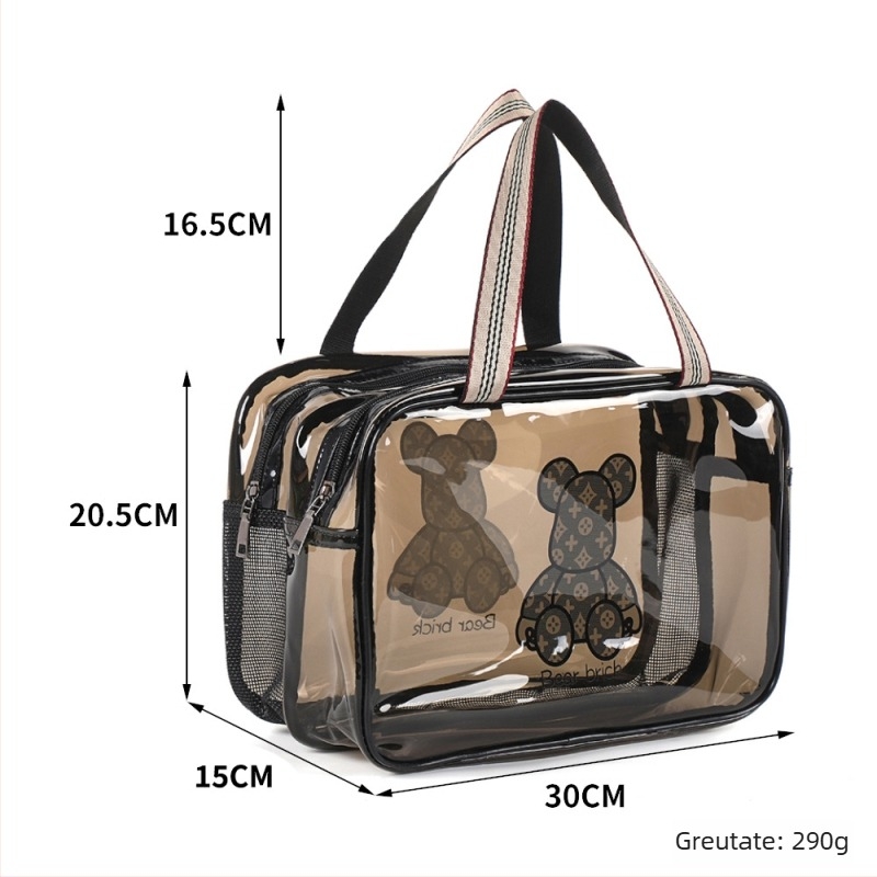 Geantă de machiaj din PVC, dublu strat, capacitate mare, separare umed-uscat, impermeabilă pentru călătorii