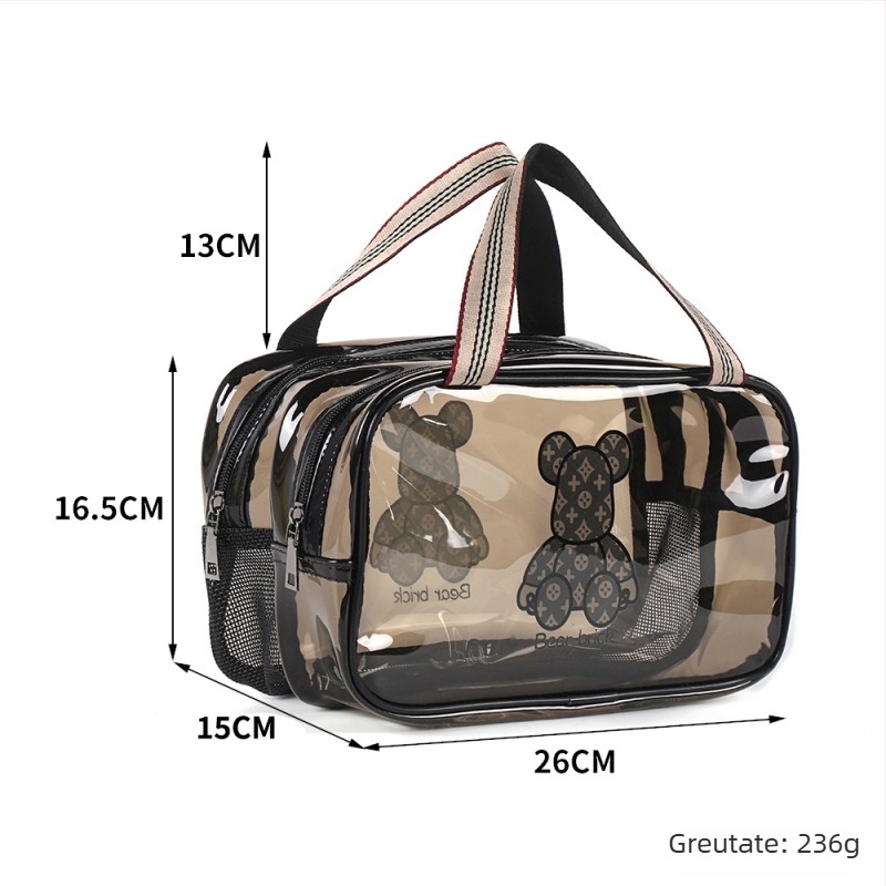 Geantă de machiaj din PVC, dublu strat, capacitate mare, separare umed-uscat, impermeabilă pentru călătorii