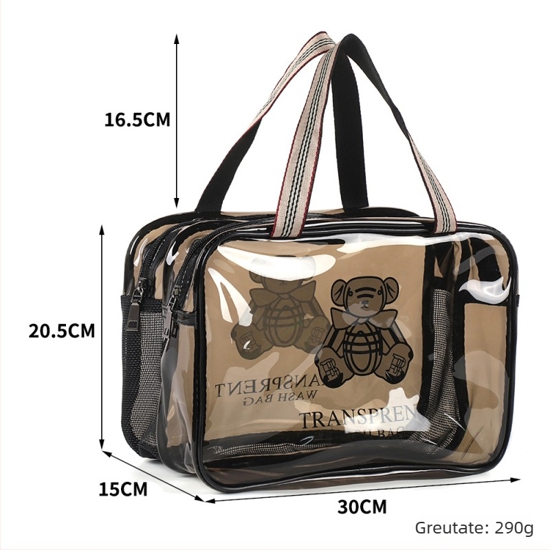 Geantă de machiaj din PVC, dublu strat, capacitate mare, separare umed-uscat, impermeabilă pentru călătorii