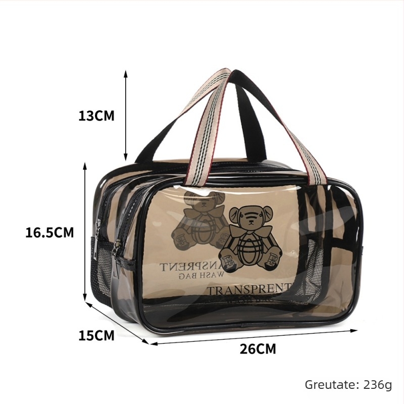 Geantă de machiaj din PVC, dublu strat, capacitate mare, separare umed-uscat, impermeabilă pentru călătorii