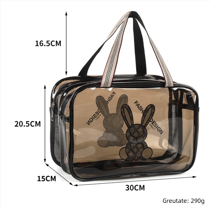 Geantă de machiaj din PVC, dublu strat, capacitate mare, separare umed-uscat, impermeabilă pentru călătorii