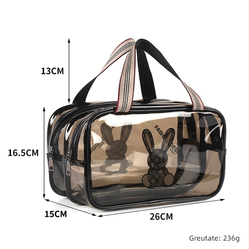 Geantă de machiaj din PVC, dublu strat, capacitate mare, separare umed-uscat, impermeabilă pentru călătorii