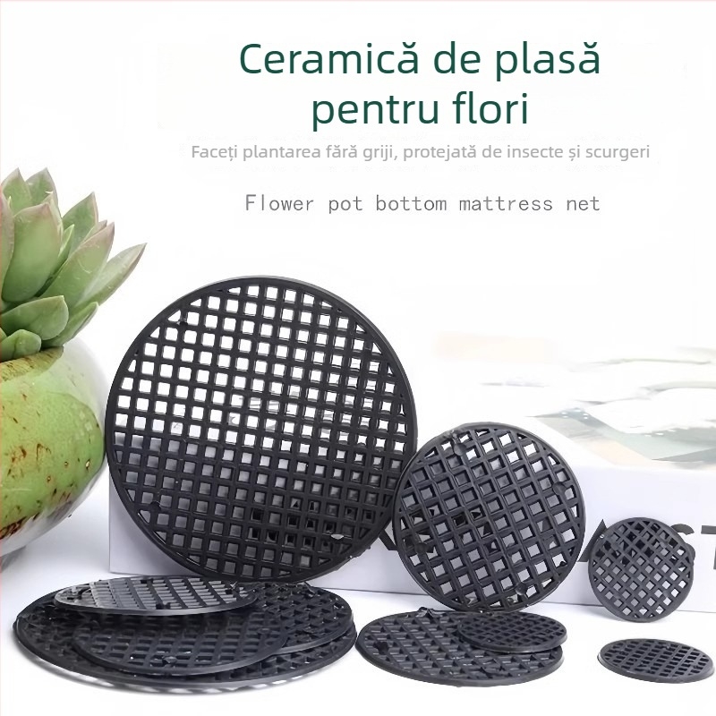 Padă de plasă pentru fundul ghiveciului — set din trei piese, din plastic, pentru grădinărit