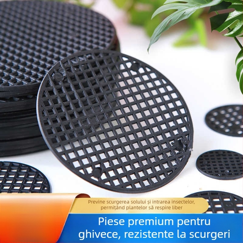 Padă de plasă pentru fundul ghiveciului — set din trei piese, din plastic, pentru grădinărit
