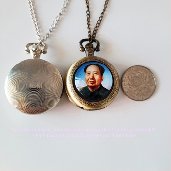 Ceas de buzunar memorial pentru președinte, cu fotografie personalizabilă, mecanism cuarț, carcasă din aliaj de zinc, motiv Eagle Eye, model DSD22-0195