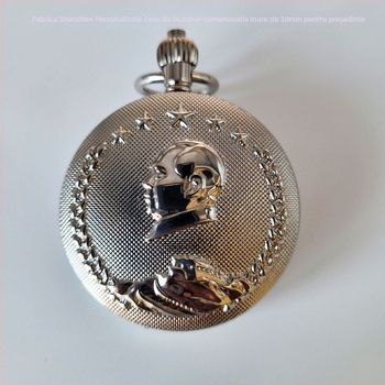 Ceas de buzunar antic, mișcare skeleton, mecanism automat complet, carcasă din aliaj, coroană spirală