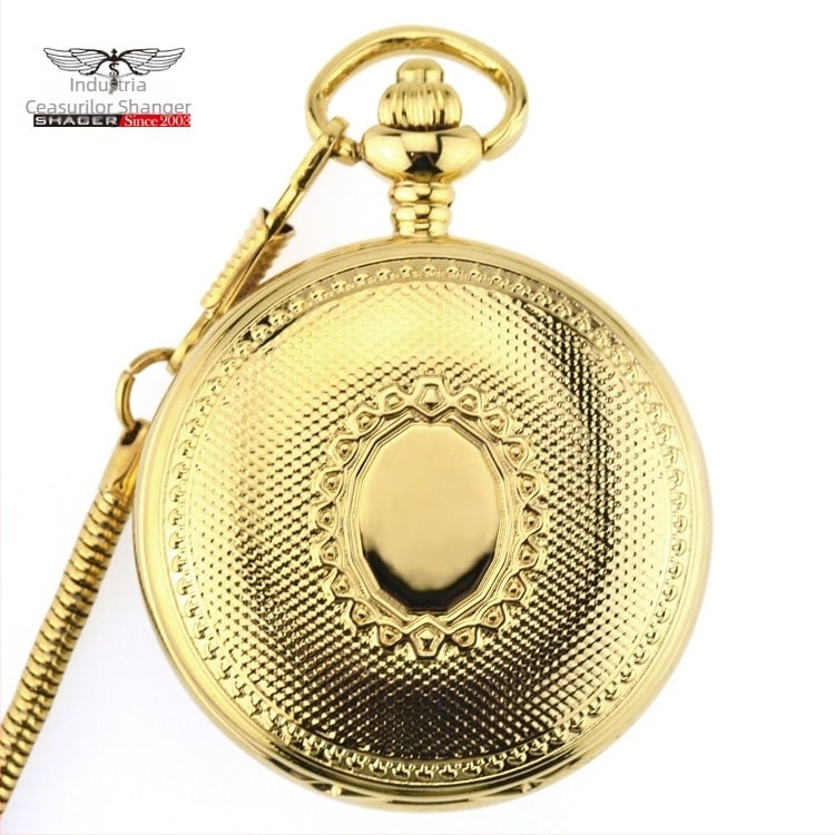 Ceas de buzunar cu capac rabat retro gravat, unisex, mecanism mecanic (Dandong), carcasă din aliaj, cristal de sticlă, stil antic