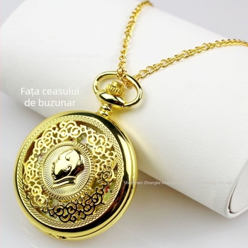 Ceas de buzunar luminos, cu cifre mari, stil vintage, capac rabatabil, purtat ca pandantiv unisex
