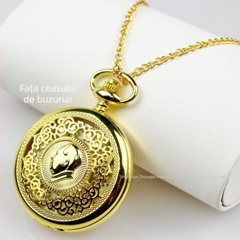 Ceas de buzunar luminos, cu cifre mari, stil vintage, capac rabatabil, purtat ca pandantiv unisex