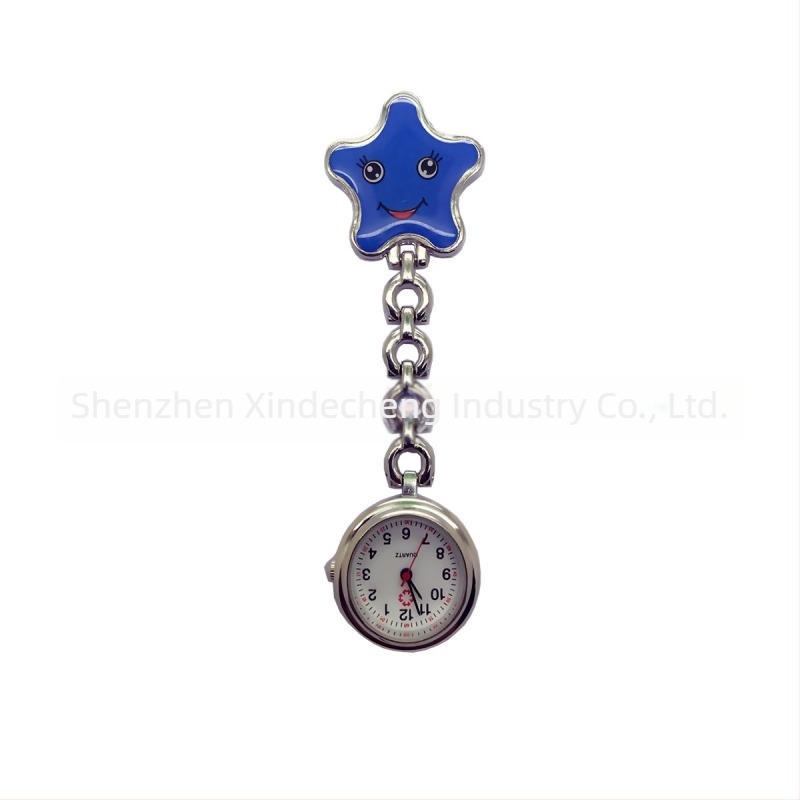 Ceas quartz pentru asistent medical cu față zâmbitoare și stea cu cinci colțuri, mișcare Huachen, cadran 25 mm, carcasă din aliaj de zinc, grosime 10 mm