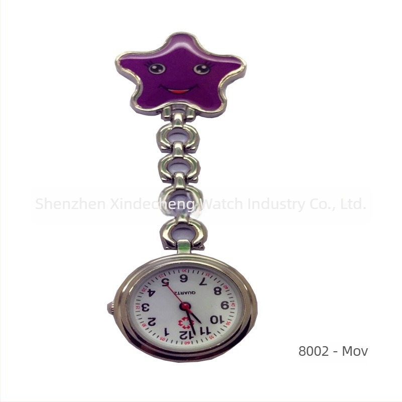Ceas quartz pentru asistent medical cu față zâmbitoare și stea cu cinci colțuri, mișcare Huachen, cadran 25 mm, carcasă din aliaj de zinc, grosime 10 mm