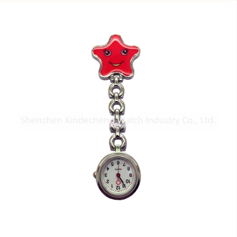 Ceas quartz pentru asistent medical cu față zâmbitoare și stea cu cinci colțuri, mișcare Huachen, cadran 25 mm, carcasă din aliaj de zinc, grosime 10 mm