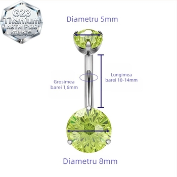 Inel de buric din aliaj de titan, formă geometrică, zirconiu 5A încrustat