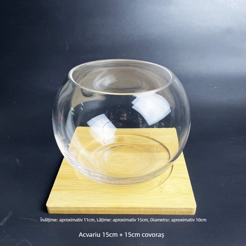 Sticluță din sticlă cu mușchi, peisaj ecologic în miniatură pentru acvariu cu pești aurii — deschidere rotundă, suculente; Brand: Small Space Big World; Ambalaj: carton; Afișare: pe suprafață