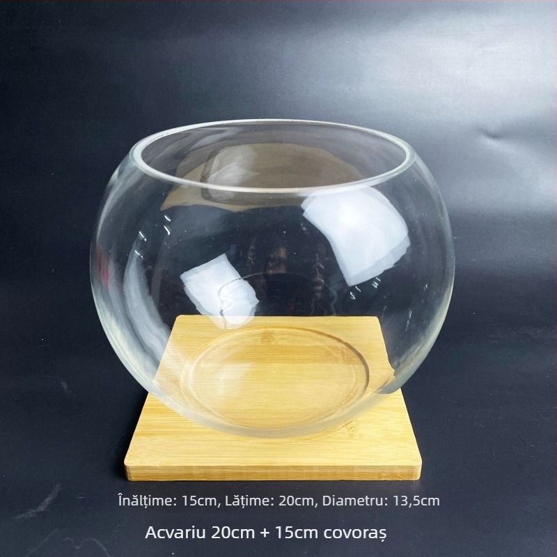 Sticluță din sticlă cu mușchi, peisaj ecologic în miniatură pentru acvariu cu pești aurii — deschidere rotundă, suculente; Brand: Small Space Big World; Ambalaj: carton; Afișare: pe suprafață