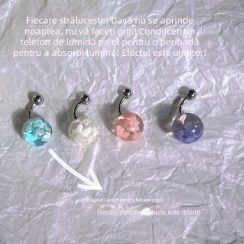 Ornament pentru buric - handmade din oțel titan, cu șurub extern, cuișor și inel