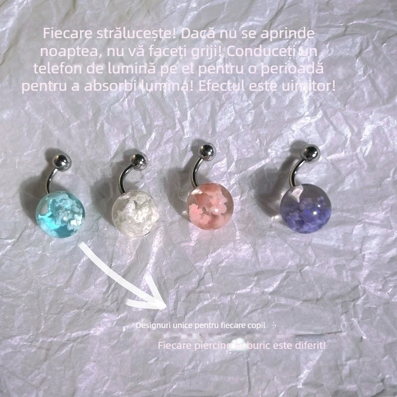 Ornament pentru buric - handmade din oțel titan, cu șurub extern, cuișor și inel