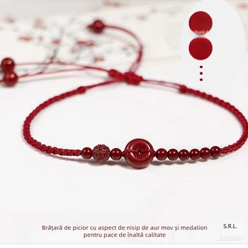 Brățară de gleznă din cinabru, stil unisex, cu mărgele, tendință de vară, senzație de înaltă calitate