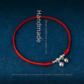 Brățară de gleznă unisex în stil național, cu clopoței placate cu argint, șnur țesut, personalizabil