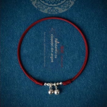 Brățară de gleznă unisex în stil național, cu clopoței placate cu argint, șnur țesut, personalizabil