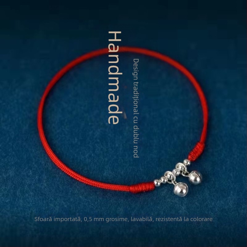 Brățară de gleznă unisex în stil național, cu clopoței placate cu argint, șnur țesut, personalizabil
