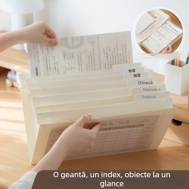 Geantă transparentă pentru fișiere, pliabilă, materiale de studiu, PP material, geantă cu șnur