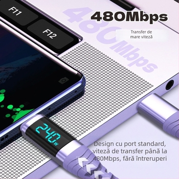 Yichen cablu de date Type-C încărcare rapidă 240W, lungime 1–2 m, 48V5A, 480 Mbps