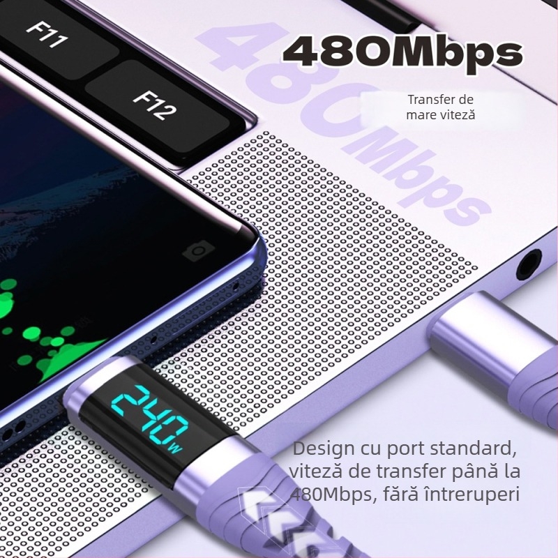 Yichen cablu de date Type-C încărcare rapidă 240W, lungime 1–2 m, 48V5A, 480 Mbps