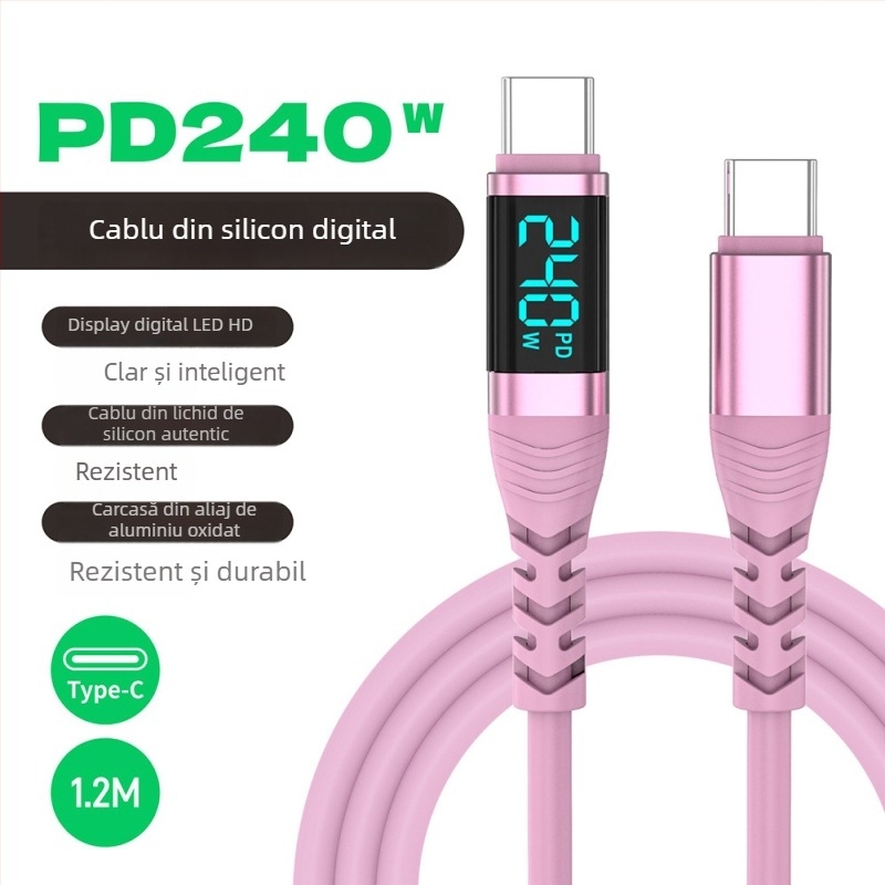 Yichen cablu de date Type-C încărcare rapidă 240W, lungime 1–2 m, 48V5A, 480 Mbps