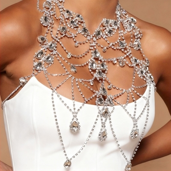 Lanț pentru torace din cristale, placat cu aur cu pietre artificiale, stil feminin, formă geometrică, Seria Prințesa