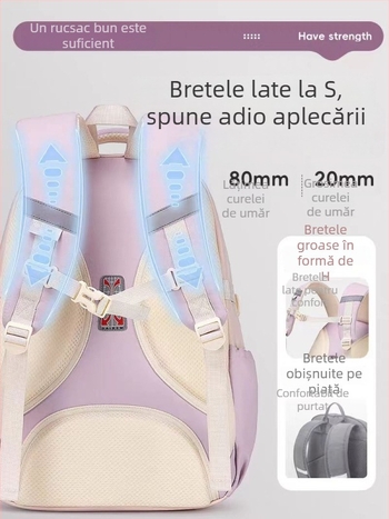 Ghiozdan pentru fetițe, capacitate mare, ultraușor, material Oxford, pentru clasele 3–4.