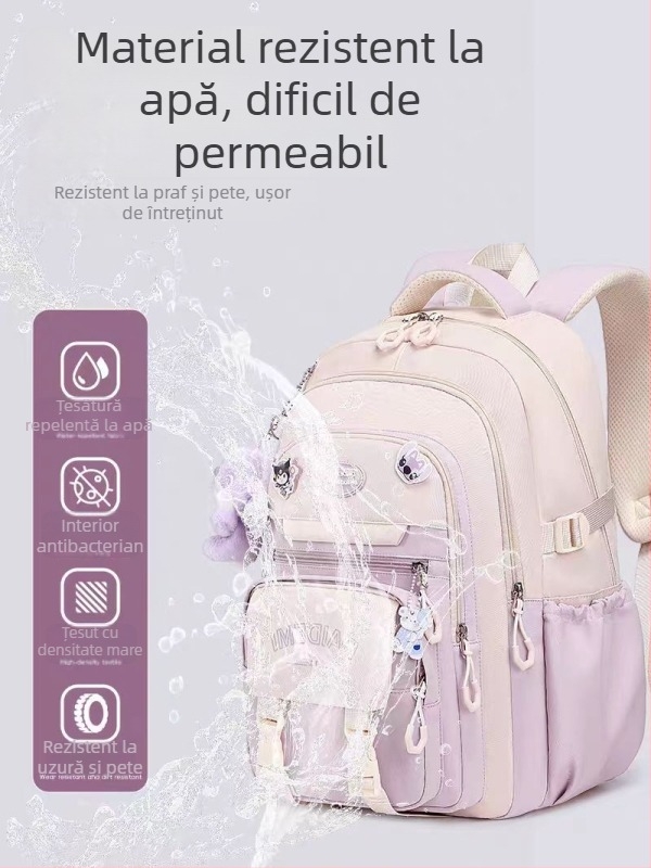 Ghiozdan pentru fetițe, capacitate mare, ultraușor, material Oxford, pentru clasele 3–4.